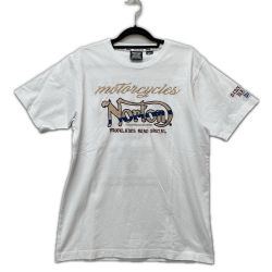 〇〇 NORTON メンズ 半袖Tシャツ ネイティブカラー刺繍 フェザー柄 SIZE M ホワイト Aランク