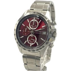 〇〇 SEIKO セイコー スピリット クロノグラフ メンズ クォーツ 腕時計 KSN8T6C シルバー  x レッド Bランク