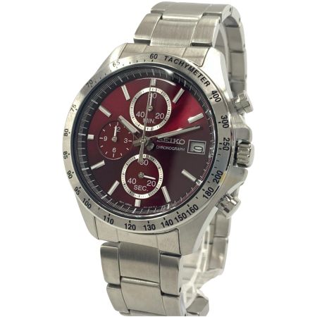  SEIKO セイコー スピリット クロノグラフ メンズ クォーツ 腕時計 KSN8T6C シルバー  x レッド