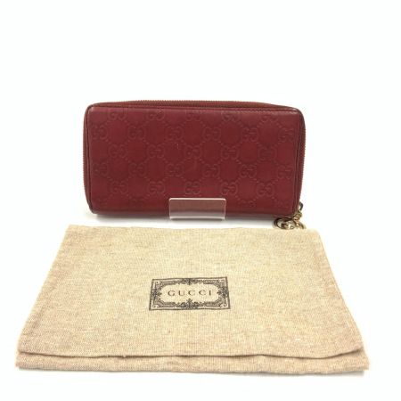  GUCCI グッチ GG シマ ラウンドファスナー 長財布 212110-0416 レッド