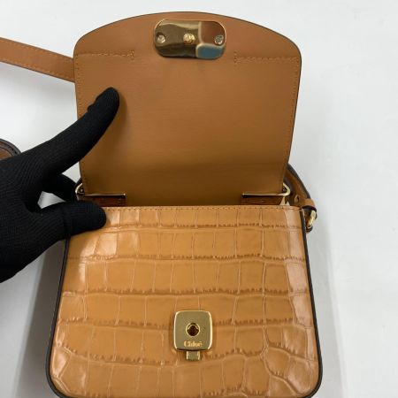  Chloe クロエ クロエシー ミニバッグ ハンドバッグ 2way ショルダーバッグ クロコ型押し ブラウン