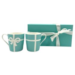 〇〇 Tiffany & Co. ティファニー ブルーボウマグ ブルー リボン ペア マグカップ  未使用 Sランク
