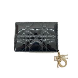 〇〇 Christian Dior クリスチャンディオール レディース カードケース パテント カナージュ 25MA0178 ブラック Bランク