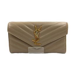 Yves Saint Laurent イブサンローラン カサンドラ マトラッセ ラージ フラップウォレット 長財布 372264 ベージュ Cランク