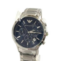 〇〇 EMPORIO ARMANI エンポリオアルマーニ クロノグラフ クォーツ 腕時計  AR2448 シルバー x ネイビー 未使用 Sランク