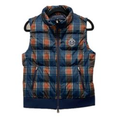 〇〇 adabat アダバット ゴルフウエア レディース ストレッチ 撥水 タータンチェック中綿ベスト SIZE M BE119-24050AG ネイビー x ブラウン Aランク