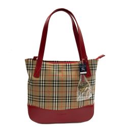 BURBERRY バーバリー ノバチェック キャンバス トートバッグ ハンドバッグ BXL11-024 ベージュ x レッド 未使用品 Sランク
