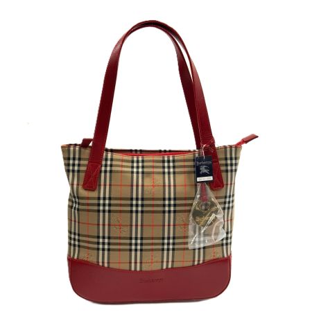 BURBERRY バーバリー ノバチェック キャンバス トートバッグ ハンドバッグ BXL11-024 ベージュ x レッド 未使用品