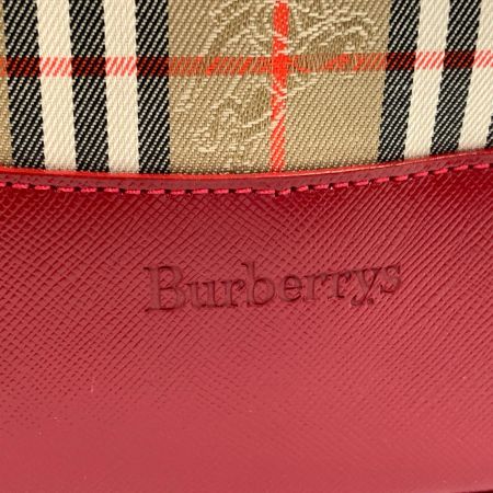 BURBERRY バーバリー ノバチェック キャンバス トートバッグ ハンドバッグ BXL11-024 ベージュ x レッド 未使用品
