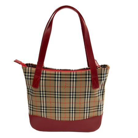 BURBERRY バーバリー ノバチェック キャンバス トートバッグ ハンドバッグ BXL11-024 ベージュ x レッド 未使用品