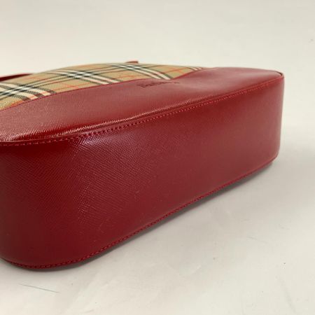 BURBERRY バーバリー ノバチェック キャンバス トートバッグ ハンドバッグ BXL11-024 ベージュ x レッド 未使用品
