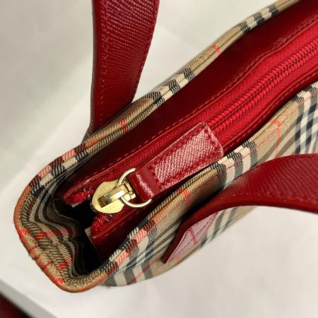 BURBERRY バーバリー ノバチェック キャンバス トートバッグ ハンドバッグ BXL11-024 ベージュ x レッド 未使用品
