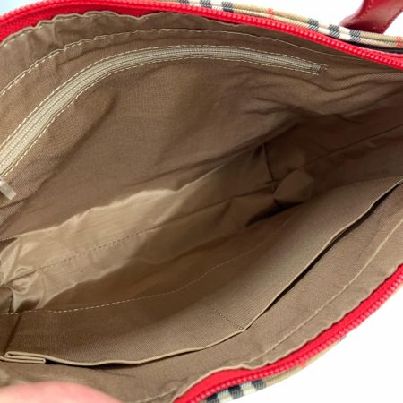 BURBERRY バーバリー ノバチェック キャンバス トートバッグ ハンドバッグ BXL11-024 ベージュ x レッド 未使用品