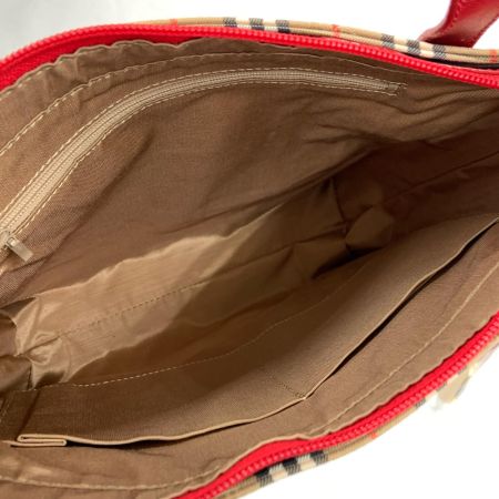 BURBERRY バーバリー ノバチェック キャンバス トートバッグ ハンドバッグ BXL11-024 ベージュ x レッド 未使用品