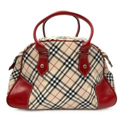 BURBERRY BLUE LABEL バーバリーブルーレーベル ノバチェック ハンドバッグ ベージュ  x レッド Bランク