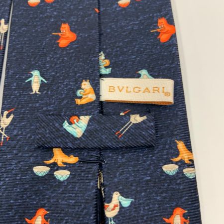 BVLGARI ブルガリ シルク 100% アニマル柄 ネクタイ ネイビー