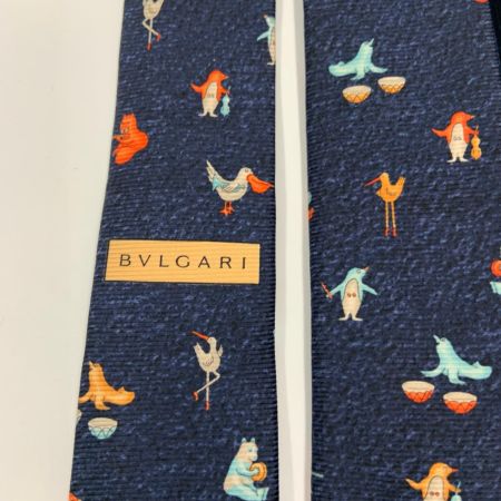 BVLGARI ブルガリ シルク 100% アニマル柄 ネクタイ ネイビー