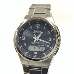 CASIO カシオ ウェーブセプター メンズ ソーラー電波クォーツ 腕時計 WVA-M600 シルバー x ネイビー Bランク