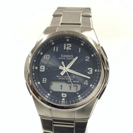 CASIO カシオ ウェーブセプター メンズ ソーラー電波クォーツ 腕時計 WVA-M600 シルバー x ネイビー