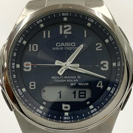 CASIO カシオ ウェーブセプター メンズ ソーラー電波クォーツ 腕時計 WVA-M600 シルバー x ネイビー