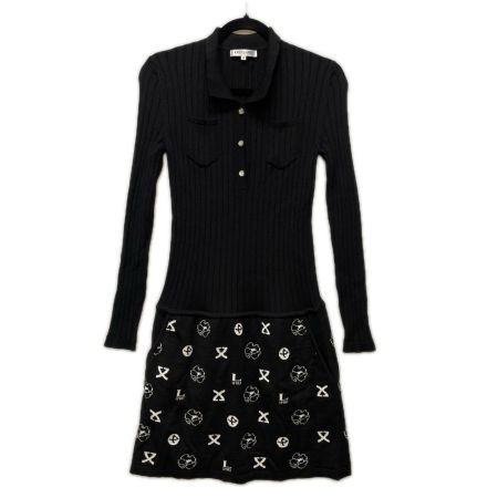 LEONARD レオナール レディース ニットワンピース スカートロゴ サイズ38 0549578 ブラック