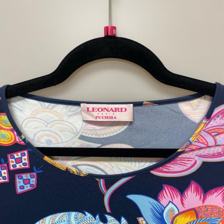 LEONARD レオナール LEONARD FUCHSIA レディース 半袖カットソー ボタニカル柄 size38 ネイビー