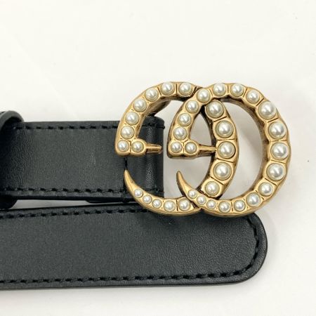 GUCCI グッチ GGマーモント ダブルG フェイクパール レザー バックルベルト ブラック