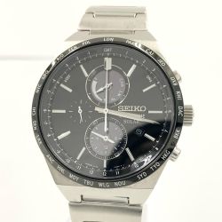 SEIKO セイコー クロノグラフ 電波 ソーラー 腕時計  V195-0AE0 シルバー x ブラック Bランク