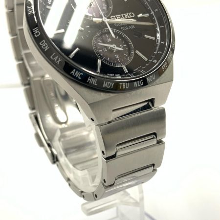SEIKO セイコー クロノグラフ 電波 ソーラー 腕時計  V195-0AE0 シルバー x ブラック
