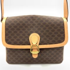 CELINE セリーヌ ヴィンテージ マカダム ショルダーバッグ M13 ブラウン Bランク