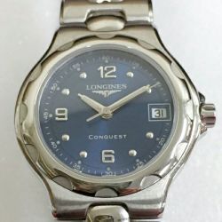 ☆☆ LONGINES ロンジン コンクエスト デイト L1 131 4 ネイビー クォーツ レディース 腕時計 Bランク