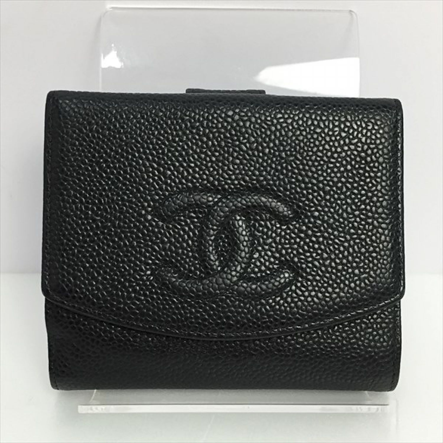 中古】 CHANEL シャネル キャビアスキン Wホック財布 A13496 ブラック