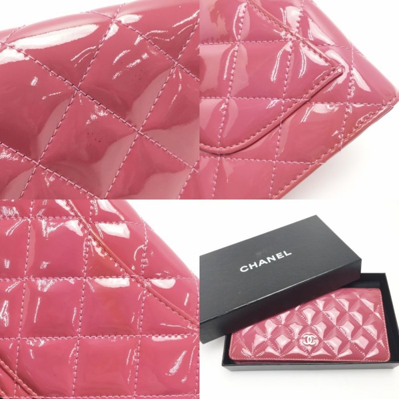 CHANELパンテントレザー マトラッセ　折り財布ピンク濃いピンクの折り財布です
