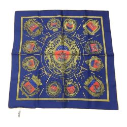 ☆☆ HERMES エルメス カレ42 LES ARMES DE PARIS プチスカーフ シップ ネイビー シルク100% Aランク