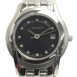 ☆☆ GUCCI グッチ 11Pダイヤ クォーツ レディース 腕時計 5500L/11P ブラック デイト 箱有 Bランク