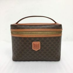 ☆☆ CELINE セリーヌ マカダム柄 バニティバッグ MC96* ブラウン 化粧ポーチ ハンドバッグ ヴィンテージ Bランク