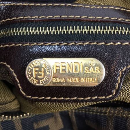  FENDI フェンディ ズッカ柄 ショルダーバッグ ナイロン キャンバス ブラウン 布袋有