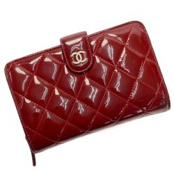 ☆☆ CHANEL シャネル マトラッセ ボルドー 二つ折り財布 エナメル レディース Cランク