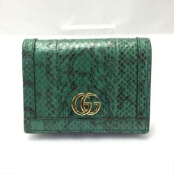 ☆☆ GUCCI グッチ GGマーモント パイソン 2つ折り財布 523155 パイソン グリーンx黒 コンパクトウォレット 箱・布袋 Bランク