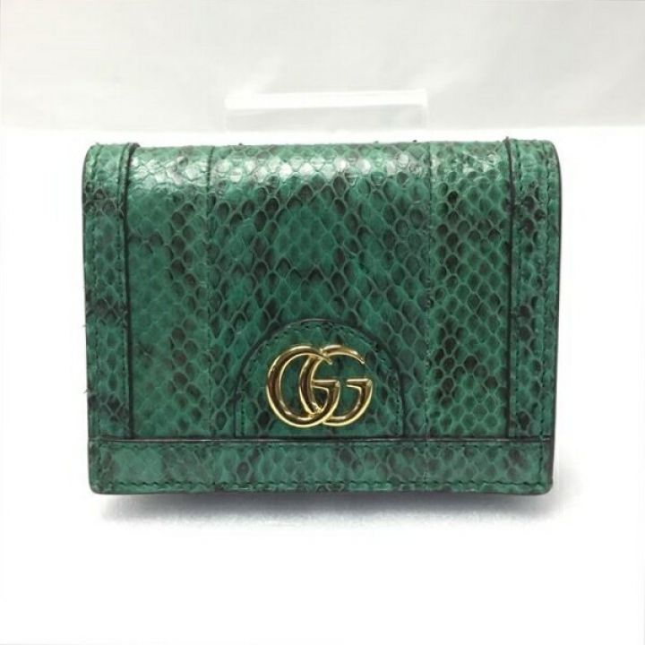 GUCCI グッチ GGマーモント パイソン 2つ折り財布 523155 パイソン グリーンx黒 コンパクトウォレット  箱・布袋｜中古｜なんでもリサイクルビッグバン