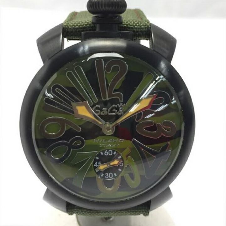 【中古】 GAGA MILANO ガガミラノ マヌアーレ48 カモフラージュ 世界限定500本 5012.5 手巻き メンズ 腕時計 箱有 やや傷や汚れあり