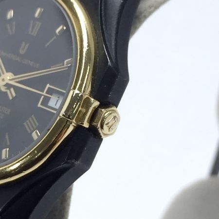 UNIVERSAL GENEVE POLEROUTER 16KT GOLD 918 600 ブラック クォーツ 腕時計