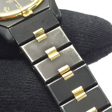  UNIVERSAL GENEVE POLEROUTER 16KT GOLD 918 600 ブラック クォーツ 腕時計