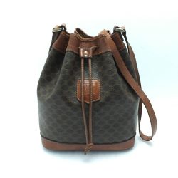 ☆☆ CELINE セリーヌ マカダム 巾着 ショルダーバッグ M07 ブラウンxダークブラウン ヴィンテージ Cランク