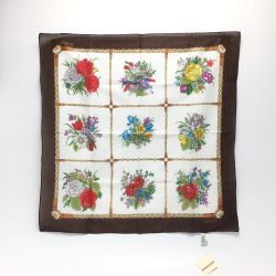 ☆☆ GUCCI グッチ 花柄 コットン スカーフ ブラウン ヴィンテージ 50cm×50cm ハンカチ Sランク