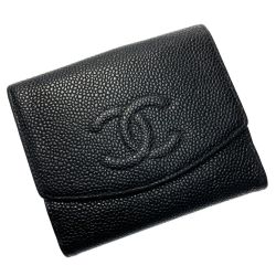 ☆☆ CHANEL シャネル ココマーク Wホック二つ折り財布 A13496 ブラック キャビアスキン ゴールド金具 Cランク