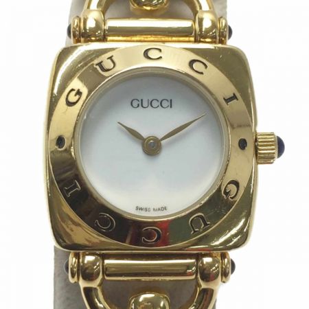 GUCCI グッチ ホースビット ロゴベゼル 6300L ホワイト×ゴールド レディース クォーツ 腕時計