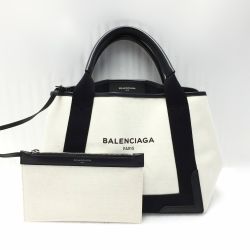 ☆☆ BALENCIAGA バレンシアガ ネイビー カバS ハンドバッグ 339933.1081.Z.002123 アイボリー×ブラック ポーチ・布袋有 Aランク