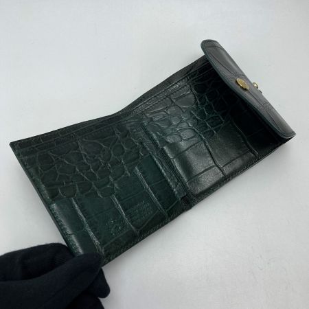  IL BISONTE イルビゾンテ クロコ型押し がま口 2つ折り財布 C0960 ダークグリーン レザー 布袋有