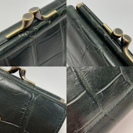  IL BISONTE イルビゾンテ クロコ型押し がま口 2つ折り財布 C0960 ダークグリーン レザー 布袋有